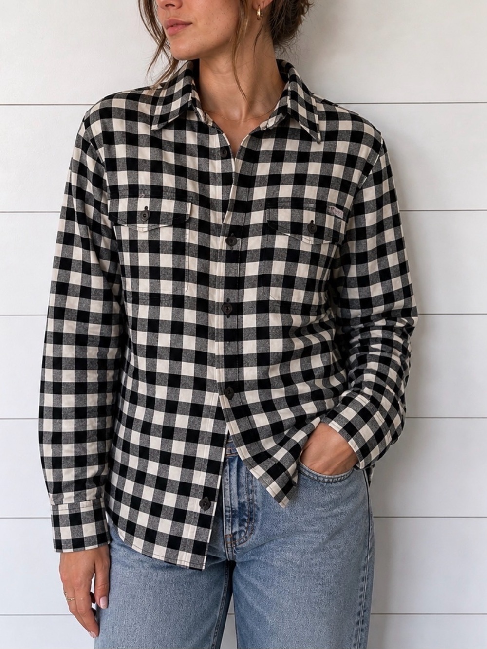 Carhartt L Cotton black-white gingham classic workwear casual button down top